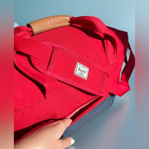 Red Backpack with Striped Interior - Picture 2 of 9